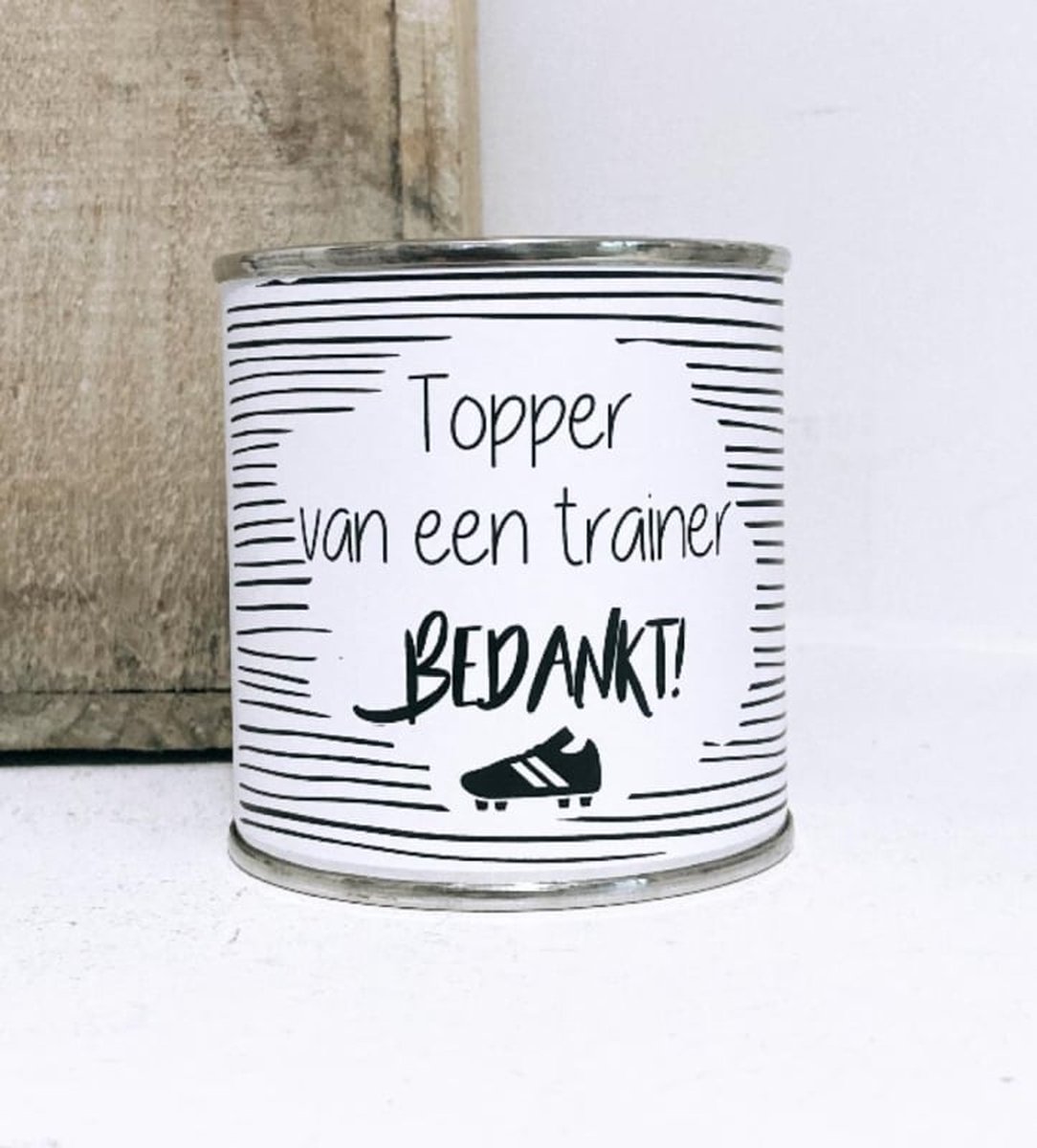 Cadeau Trainer | bedankje voetbaltrainer | Blik gevuld + kaart |